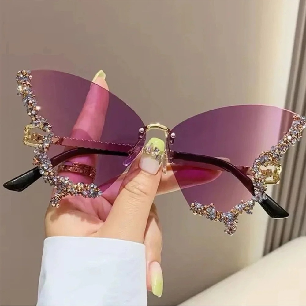 Anthropologie Purple Rhinestone Butterfly Sunglasses